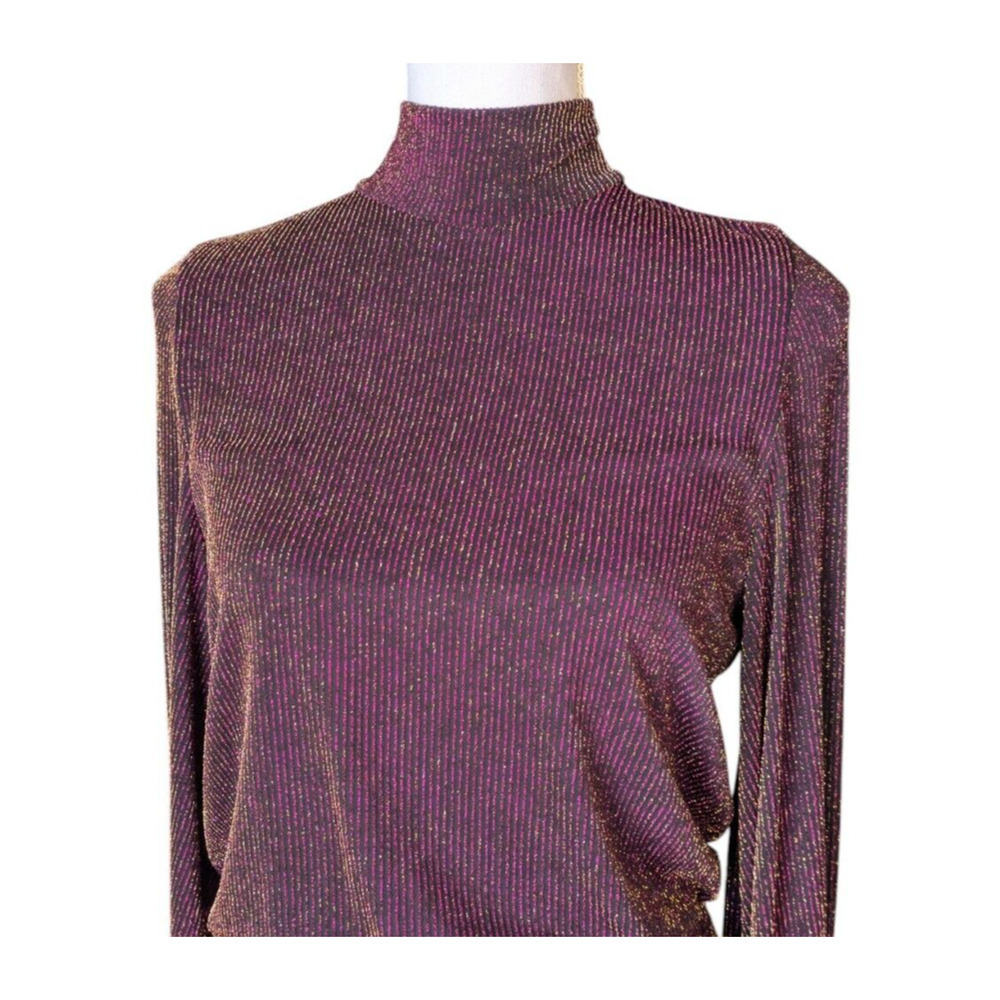 Black Halo Gavin Metallic Purple Black Ribbed Mini Dress Sz 4 Shimmer High Neck - Picture 5 of 11
